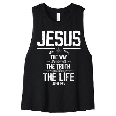 Jesus The Way Truth Life John 14:6 Christian Bible Verse T Women's Racerback Cropped Tank