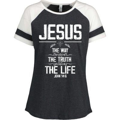 Jesus The Way Truth Life John 14:6 Christian Bible Verse T Enza Ladies Jersey Colorblock Tee