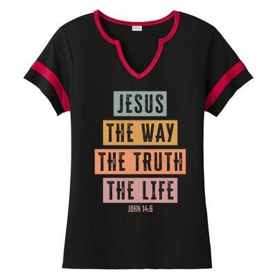 Jesus The Way Truth Life Bible Verse Ladies Halftime Notch Neck Tee