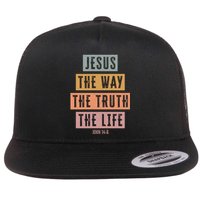 Jesus The Way Truth Life Bible Verse Flat Bill Trucker Hat