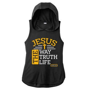 Jesus The Way Truth Life John 14:6 Ladies PosiCharge Tri-Blend Wicking Draft Hoodie Tank