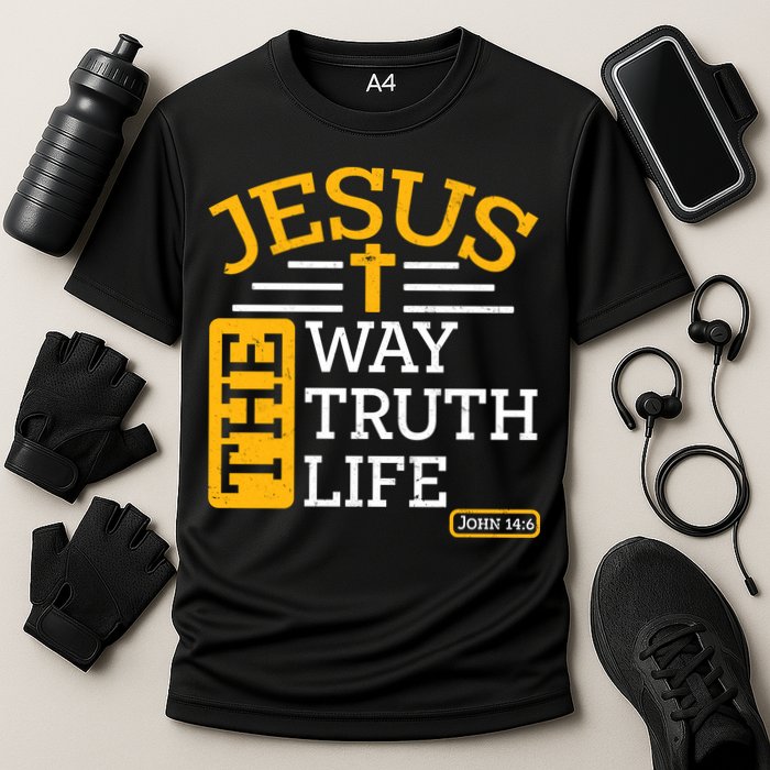 Jesus The Way Truth Life John 14:6 Cooling Performance Crew T-Shirt