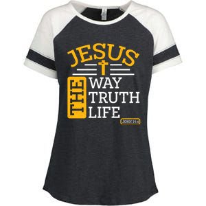 Jesus The Way Truth Life John 14:6 Enza Ladies Jersey Colorblock Tee