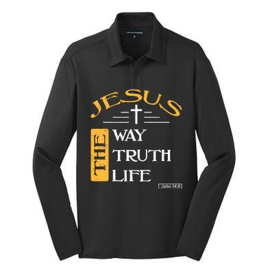 Jesus The Way Truth Life Christian Silk Touch Performance Long Sleeve Polo