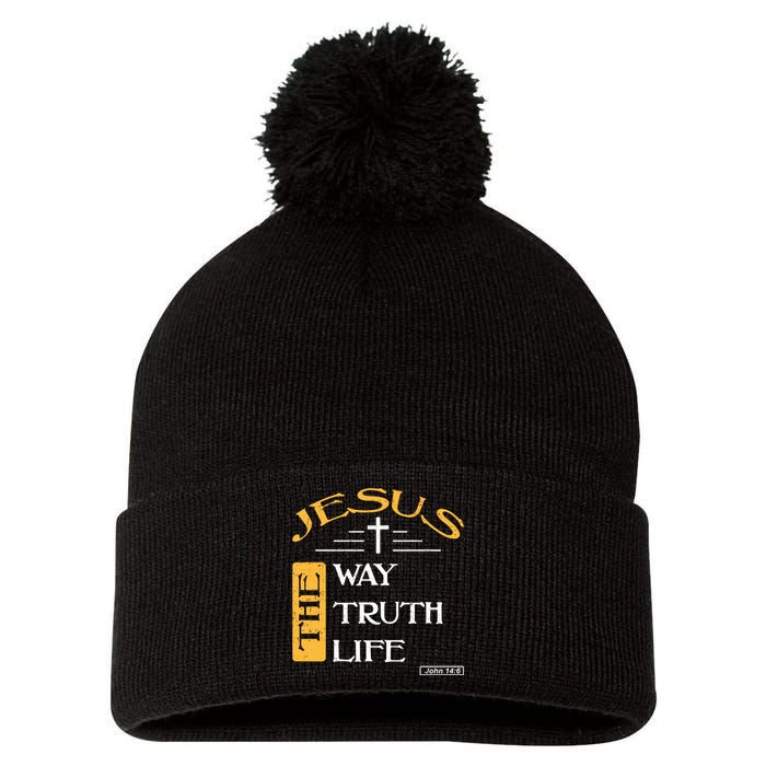 Jesus The Way Truth Life Christian Pom Pom 12in Knit Beanie