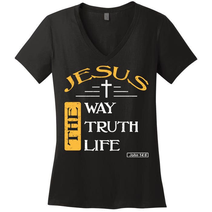 Jesus The Way Truth Life Christian Women's V-Neck T-Shirt