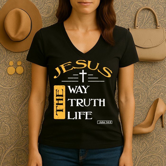 Jesus The Way Truth Life Christian Women's V-Neck T-Shirt