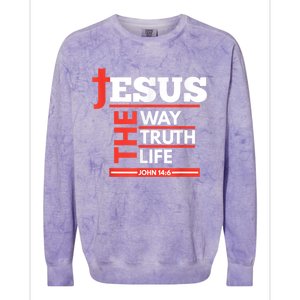 Jesus The Way Truth Life John 14:6 Christian Spiritual Colorblast Crewneck Sweatshirt