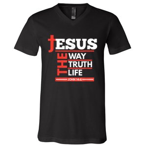 Jesus The Way Truth Life John 14:6 Christian Spiritual V-Neck T-Shirt