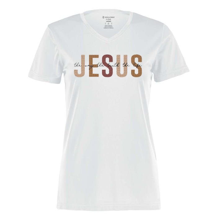 Jesus The Way Truth Life Bible Verse Christian Women's Momentum V-Neck T-Shirt