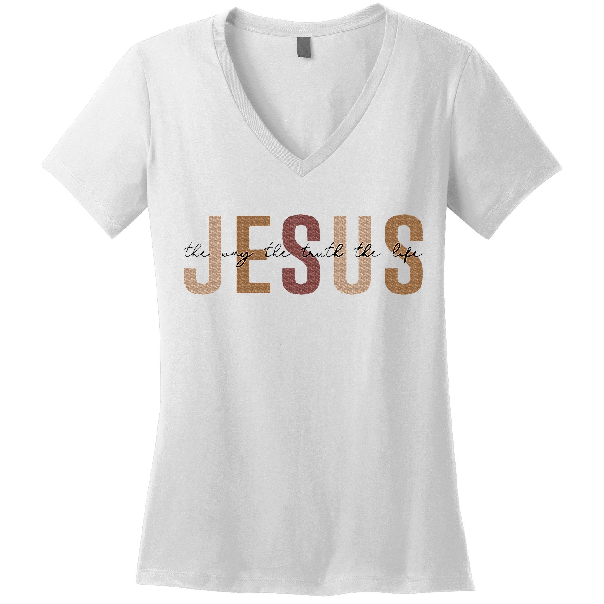 Jesus The Way Truth Life Bible Verse Christian Women's V-Neck T-Shirt