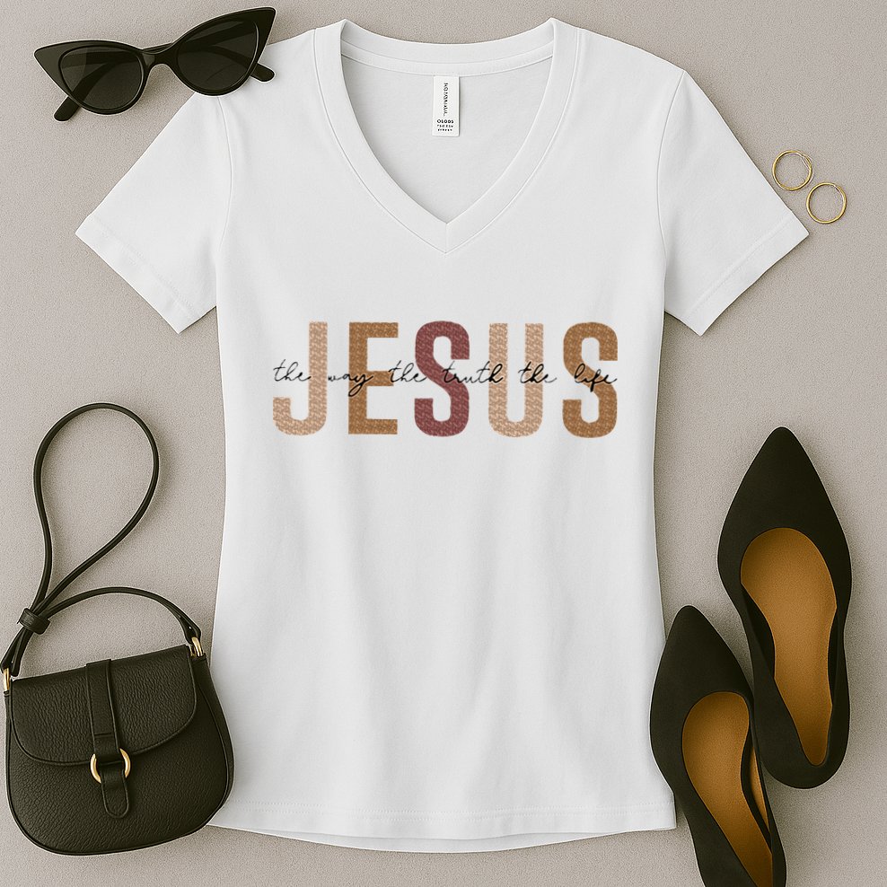 Jesus The Way Truth Life Bible Verse Christian Women's V-Neck T-Shirt