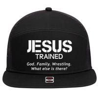 Jesus Trained Wrestling Funny Wrestler Muscle  7 Panel Mesh Trucker Snapback Hat