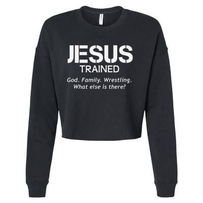 Jesus Trained Wrestling Funny Wrestler Muscle  Cropped Pullover Crew