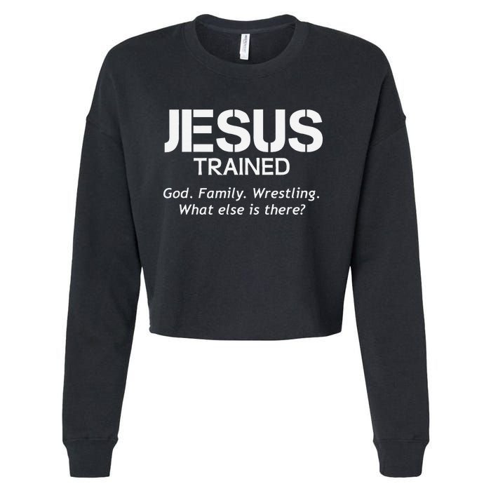 Jesus Trained Wrestling Funny Wrestler Muscle  Cropped Pullover Crew