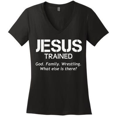 Jesus Trained Wrestling Funny Wrestler Muscle  Women's V-Neck T-Shirt