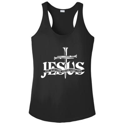 Jesus The Way The Truth The Life With 3 Nails Logo Ladies PosiCharge Competitor Racerback Tank