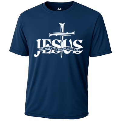Jesus The Way The Truth The Life With 3 Nails Logo Performance Shirt