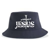 Jesus The Way The Truth The Life With 3 Nails Logo Sustainable Bucket Hat