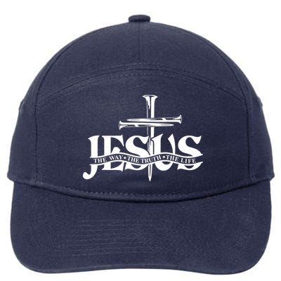 Jesus The Way The Truth The Life With 3 Nails Logo 7-Panel Snapback Hat