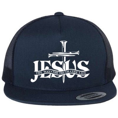 Jesus The Way The Truth The Life With 3 Nails Logo Flatbill Hat