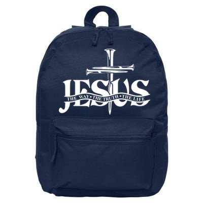 Jesus The Way The Truth The Life With 3 Nails Logo 16 in Basic Backpack
