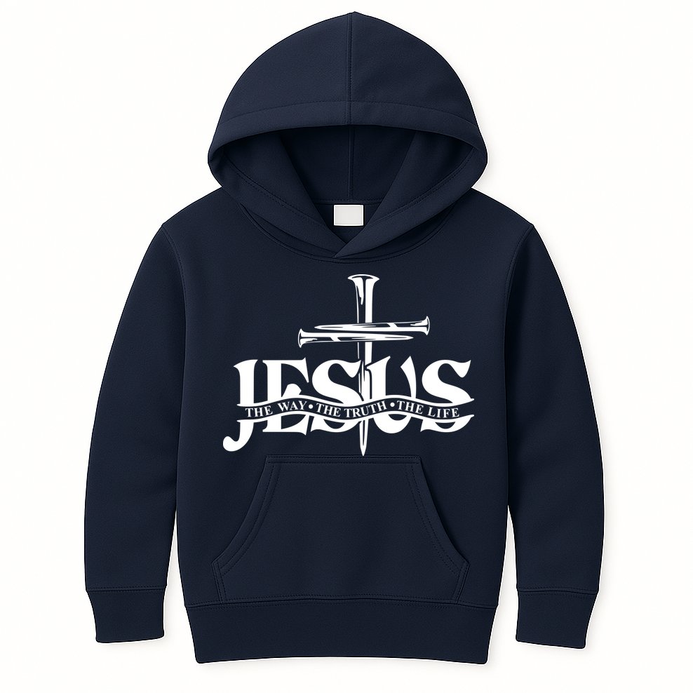 Jesus The Way The Truth The Life With 3 Nails Logo Kids Hoodie