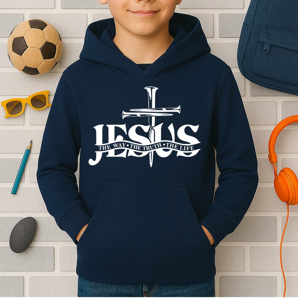 Jesus The Way The Truth The Life With 3 Nails Logo Kids Hoodie