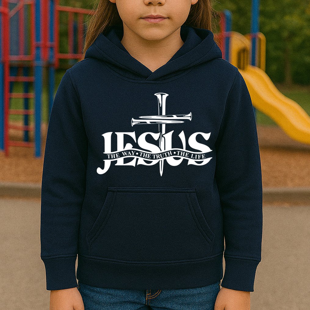 Jesus The Way The Truth The Life With 3 Nails Logo Kids Hoodie