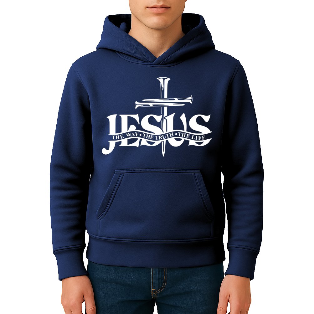 Jesus The Way The Truth The Life With 3 Nails Logo Kids Hoodie