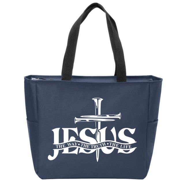 Jesus The Way The Truth The Life With 3 Nails Logo Zip Tote Bag