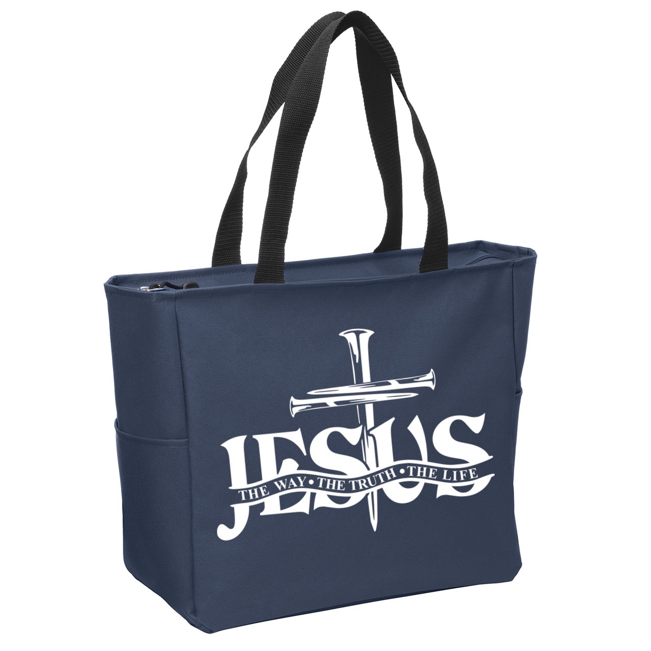Jesus The Way The Truth The Life With 3 Nails Logo Zip Tote Bag