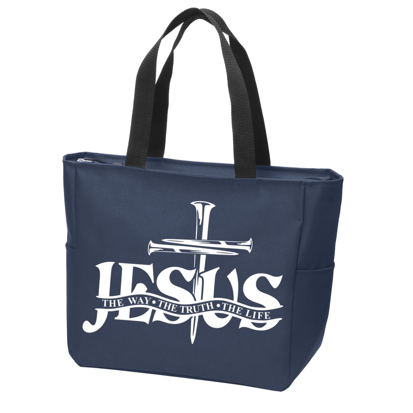 Jesus The Way The Truth The Life With 3 Nails Logo Zip Tote Bag