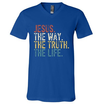 Jesus The Way The Truth The Life Bible Verse Christian Retro Funny Gift V-Neck T-Shirt