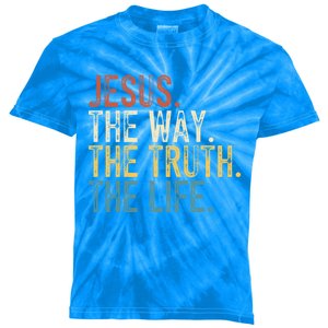 Jesus The Way The Truth The Life Bible Verse Christian Retro Funny Gift Kids Tie-Dye T-Shirt