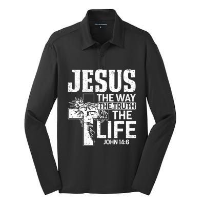 Jesus The Way The Truth The Life Great Gift Silk Touch Performance Long Sleeve Polo