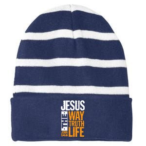 Jesus The Way Truth Life John 14:6 Striped Beanie with Solid Band