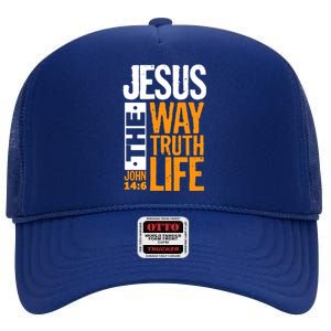 Jesus The Way Truth Life John 14:6 High Crown Mesh Back Trucker Hat