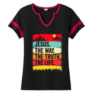 Jesus The Way Truth Life Bible Verse Christian Worship Faith Ladies Halftime Notch Neck Tee