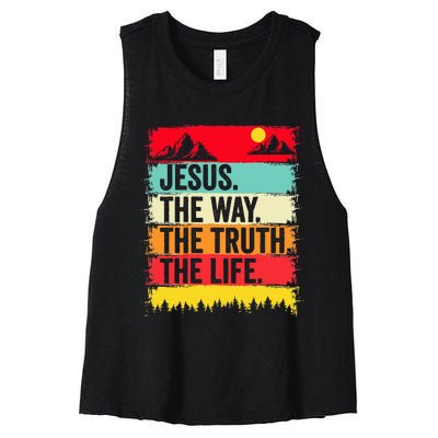 Jesus The Way Truth Life Bible Verse Christian Worship Faith Women's Racerback Cropped Tank