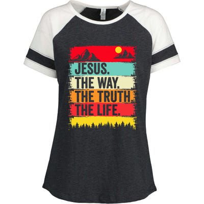 Jesus The Way Truth Life Bible Verse Christian Worship Faith Enza Ladies Jersey Colorblock Tee