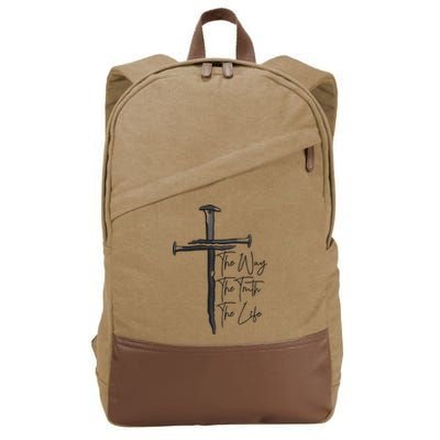 Jesus The Way The Truth The Life Machine Embroidery Jesus Christian Cotton Canvas Backpack