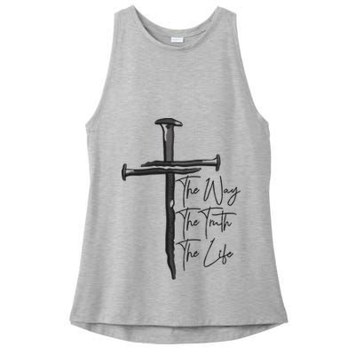 Jesus The Way The Truth The Life Machine Embroidery Jesus Christian Ladies PosiCharge Tri-Blend Wicking Tank