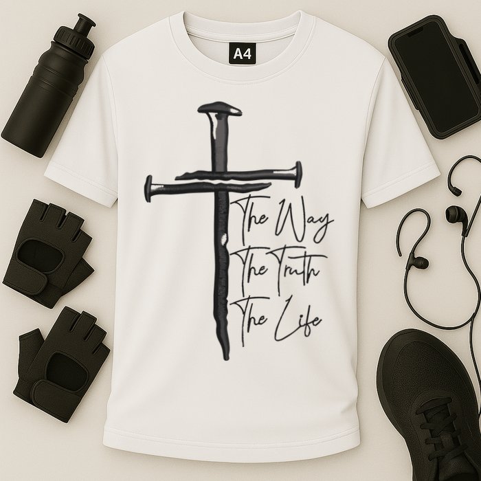 Jesus The Way The Truth The Life Machine Embroidery Jesus Christian Cooling Performance Crew T-Shirt