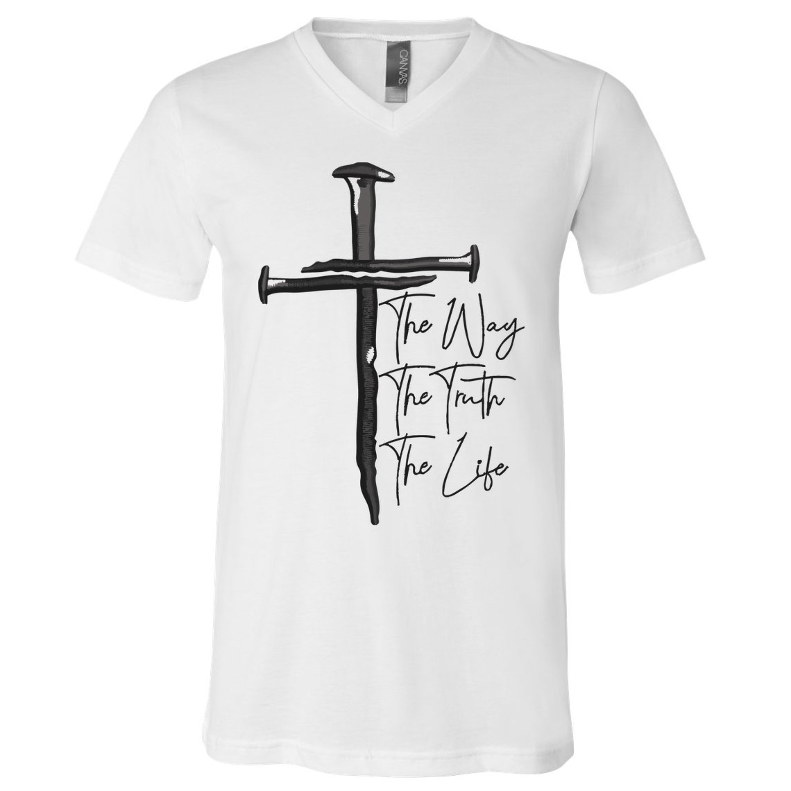 Jesus The Way The Truth The Life Machine Embroidery Jesus Christian V-Neck T-Shirt