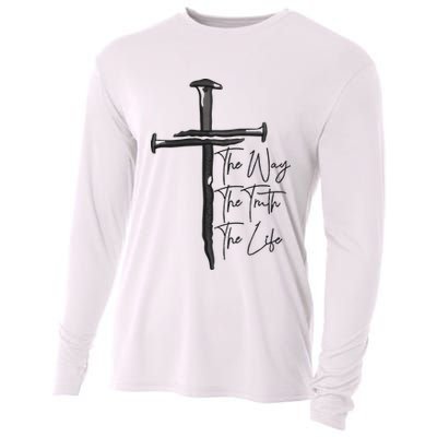 Jesus The Way The Truth The Life Machine Embroidery Jesus Christian Cooling Performance Long Sleeve Crew