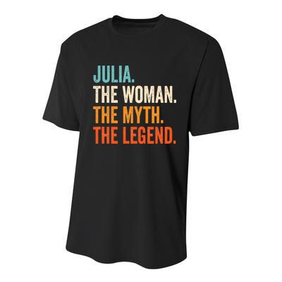 Julia The Woman The Myth The Legend First Name Julia Youth Performance Sprint T-Shirt