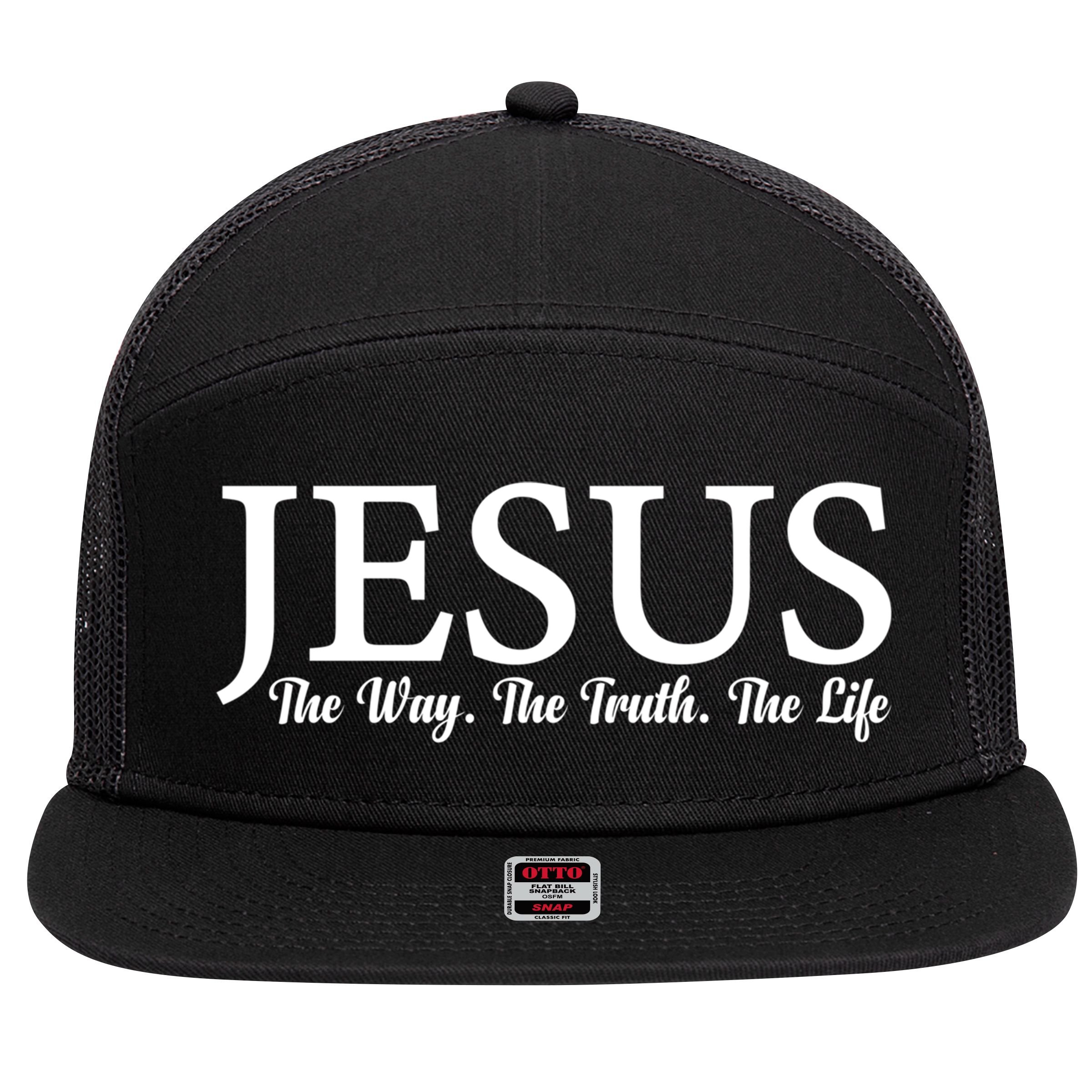 Jesus The Way Truth Life Inspirational Faith Christians Great Gift 7 Panel Mesh Trucker Snapback Hat