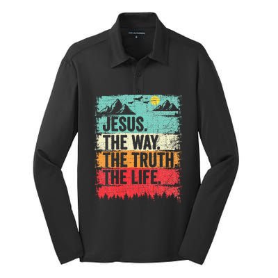 Jesus The Way Truth Life Christian Worship Silk Touch Performance Long Sleeve Polo