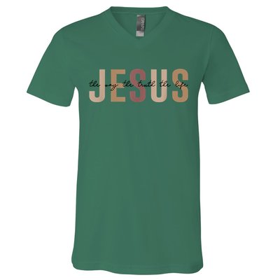 Jesus The Way Truth Life Bible Verse Christian V-Neck T-Shirt